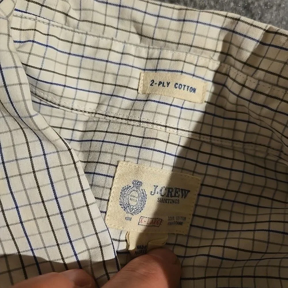 J Crew Shirt Mens XL White Check Long Sleeve Button Up 2 Ply Cotton Pocket